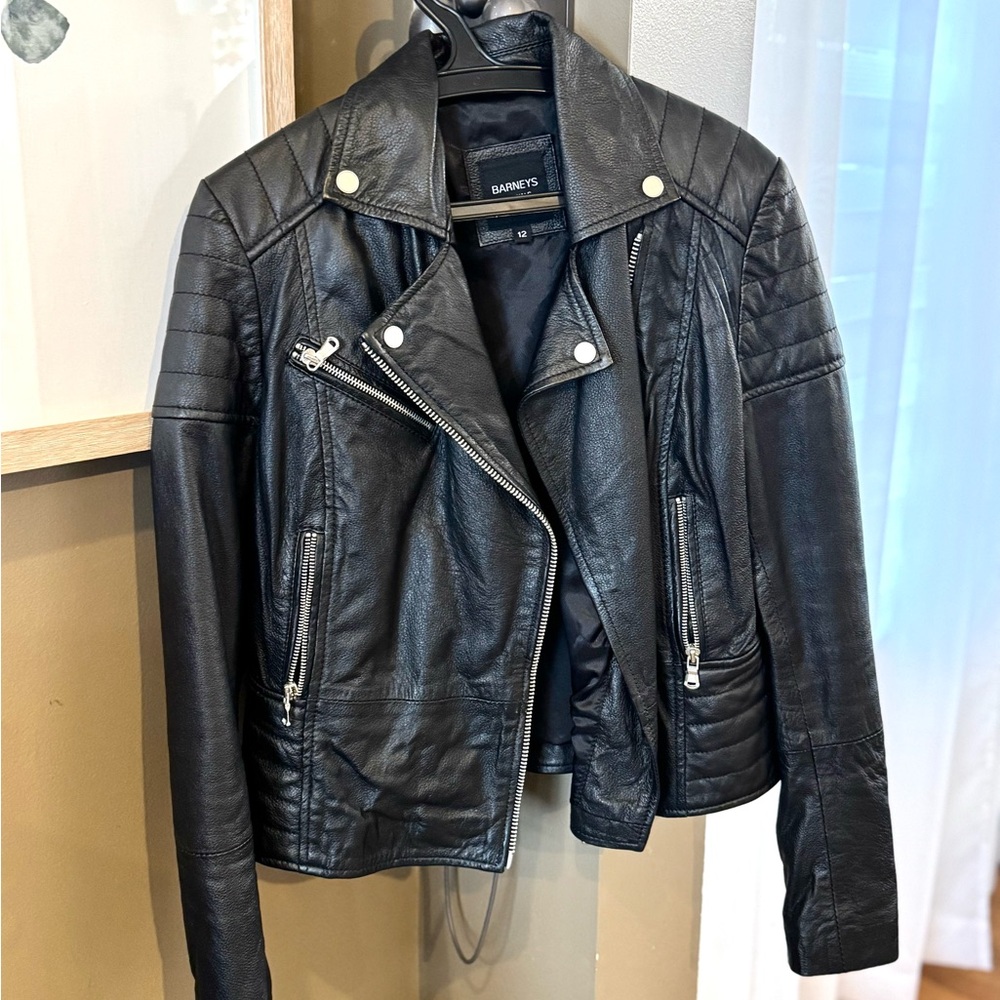 Barneys New York Black Leather Jacket